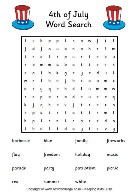 4th Of July Word Search