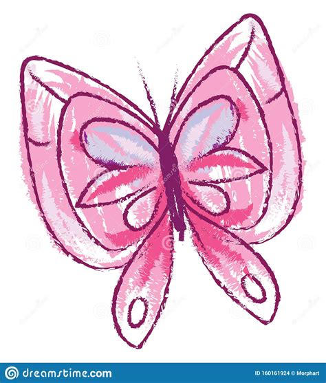 Drawing Of A Pink Butterfly Isolated On White Background Viewed From