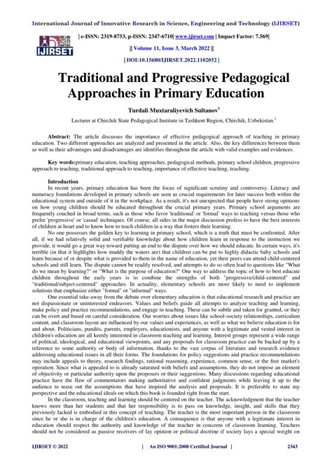Pdf Traditional And Progressive Pedagogical Approaches In Primary