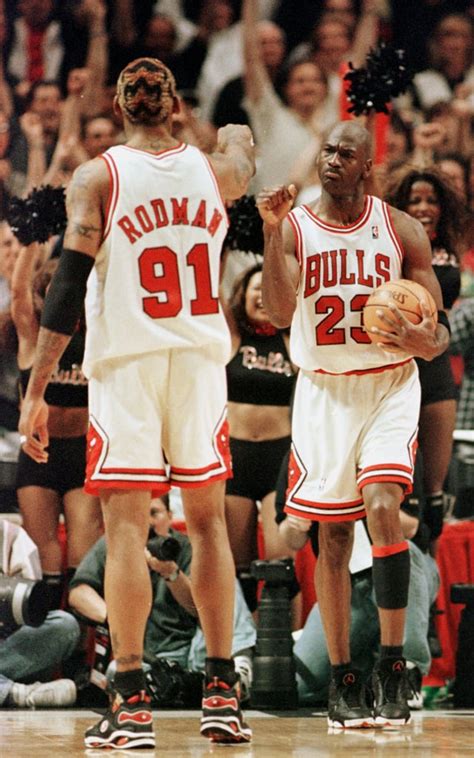 Michael Jordan And Dennis Rodman During Game 7 Of The Nba Finals In
