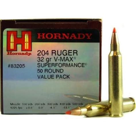Hornady 204 Ruger H83205 32 Gr V Max 50 Per Box