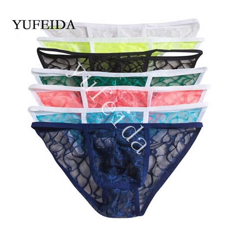 Yufeida 7pcslot Men Sexy Briefs Underwear Modal Bikini Lace Lingerie See Through Sissy Panties