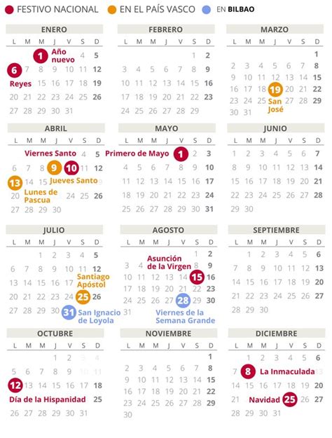 En 2021 tendremos 14 festivos simultáneos en toda españa, a los que tenemos que sumar las fiestas todos los calendarios laborales de españa de 2021 por provincias que puedes descargar en pdf. Festivos 2021 Bizkaia : Calendario 2019 - Calendario con ...