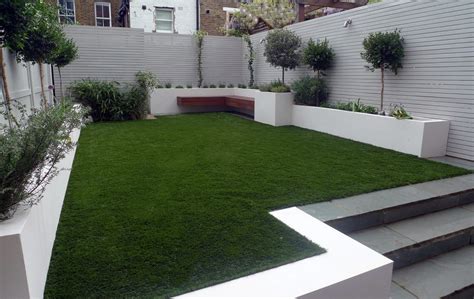 Artificial Grass Easi Grass Grey Painted Fences Modern Garden Design