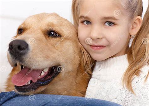 Portrait Of Lovely Little Girl And Dog Stock Photo Image Of Camera
