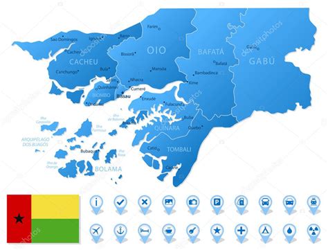 Mapa Azul De Guinea Bissau Divisiones Administrativas Con Iconos De