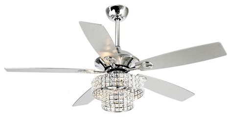 Modern Chrome Crystal Led Ceiling Fan With Light And Remote Shelly