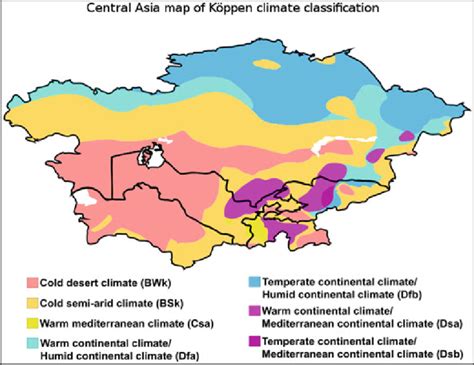 Map Of The Different Climates In Central Asia According To The K Ppen