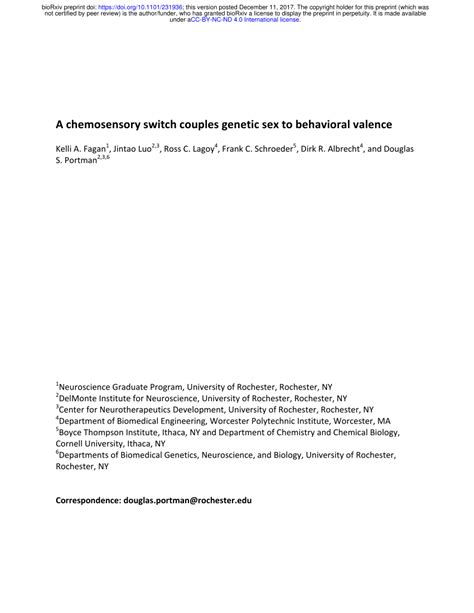 Pdf A Chemosensory Switch Couples Genetic Sex To Behavioral Valence