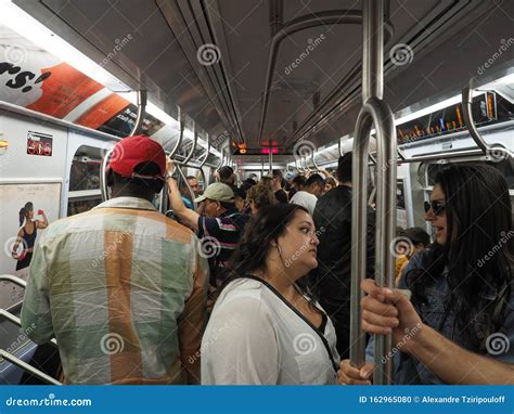 crowded subway train editorial image image of rails 162965080