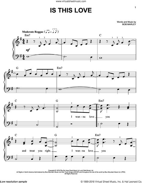 Bob Marley Is This Love Sheet Music For Piano Solo Pdf