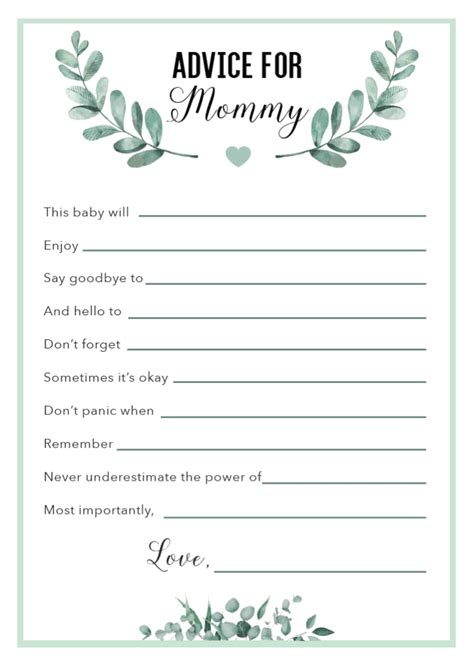 Free Printable Advice Cards For Mom To Be