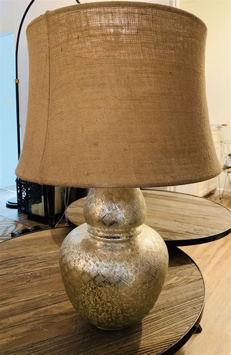 Pottery Barn Mercury Glass Table Lamp And Burlap Shade For Sale In Los