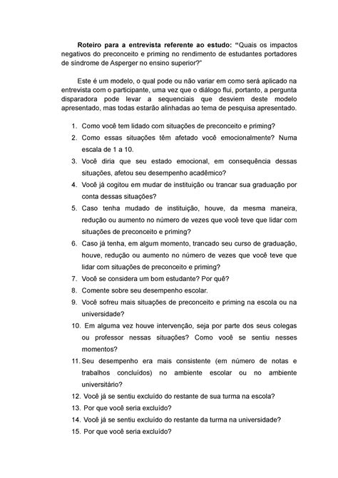 Roteiro De Entrevista Para Professor De Educação Especial