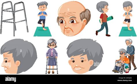 Collection Of Elderly People Icons Illustration Stock Vector Image Art Alamy