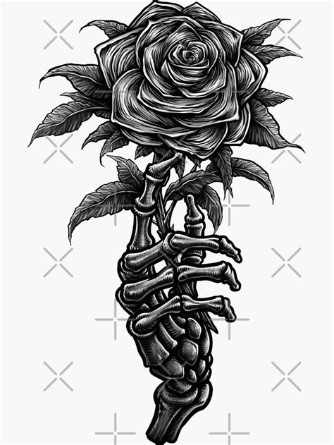 A Drawing Of A Skeleton Holding A Rose In Its Hand With The Bones