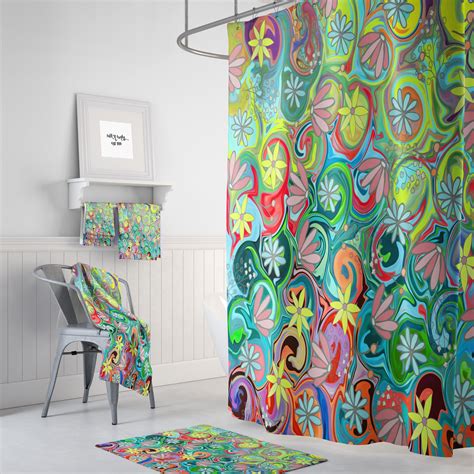 Hippie Chic Floral Shower Curtain And Bathroom Set Options Etsy