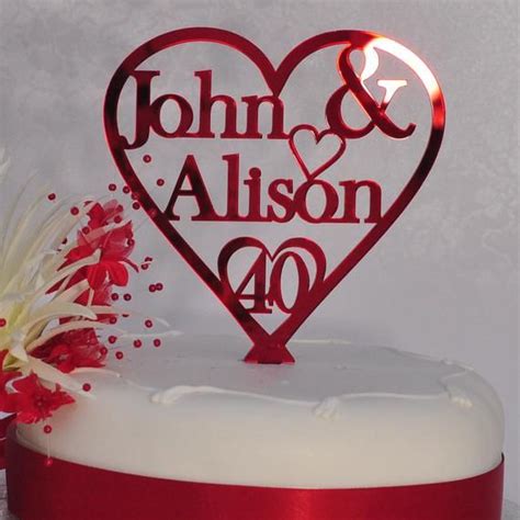 White birthday cake with fruits. 40th Anniversary Cake Topper Ruby Wedding Personalised Decoration Parents Grandparents 40 Years ...