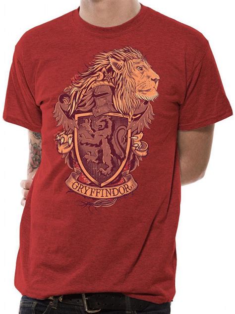 Harry Potter Gryffindor Crest Distressed Hogwarts Logo Red Mens T Shirt