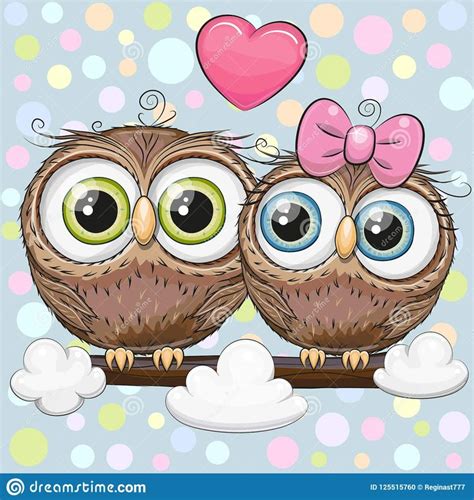 Illustration About Greeting Card With Two Cute Cartoon Owls On A Branch
