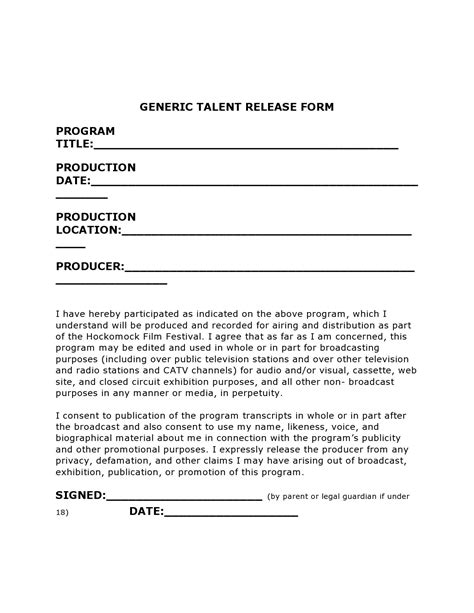 48 Talent Release Form Templates [Photo / Video] ᐅ TemplateLab