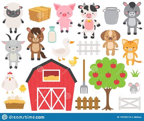 Cute Farm Animal Cartoon Set Vector Illustration