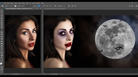 Photoshop Digital Makeup Dracula Vampire Style Artistic Makeup Transformation With
