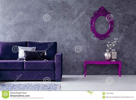 Dark Violet Living Room Interior Stock Photo Image Of Mockup Loft