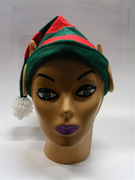 Green And Red Felt Elf Hat W Ears Adult Holiday Accessory Size Etsy