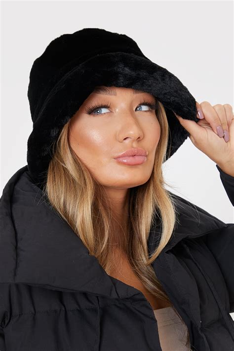Black Faux Fur Bucket Hat In The Style Australia