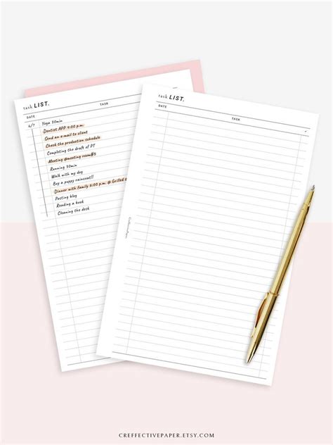 Daily Task List Half Letter Size Planner Inserts Printable Etsy