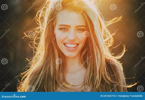 Sunny Day Portrait Happy Smiling Girl Outdoor Emotions Nature Beauty