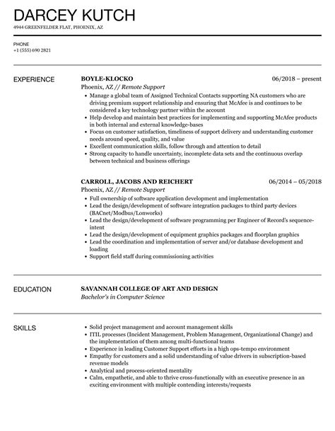 Remote Support Resume Samples | Velvet Jobs