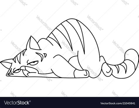 Outlined Tired Cat Royalty Free Vector Image Vectorstock