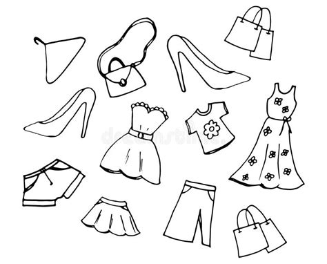 Set Of Doodle Woman Clothing Isolated On White Background Simple