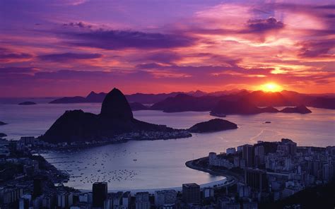 Sunset City Cityscape Sky Hill Clouds Sea Coast Rio De Janeiro
