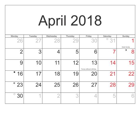 Editable Blank April Calendar Oppidan Library