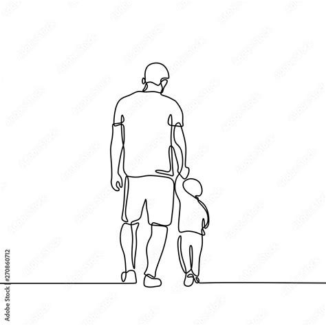 Father Holding His Son Walking Continuous One Line Drawing Stock Vector