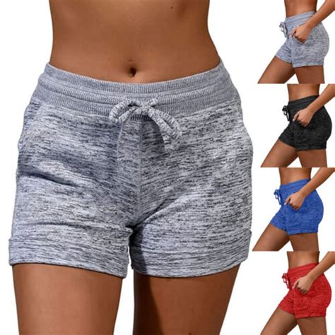 womens ladies summer solid shorts elastic waist casual sports short hot pants us ebay