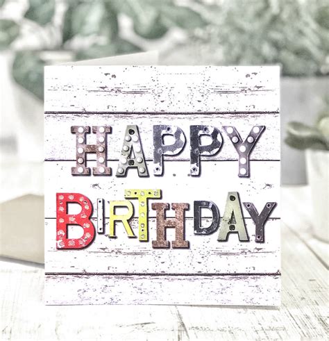 Happy Birthday Vintage Letters Male Greeting Card By Lucy Ledger