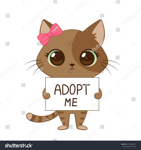 Cute Cartoon Kitten Sign Adopt Me Stock Vector Royalty Free