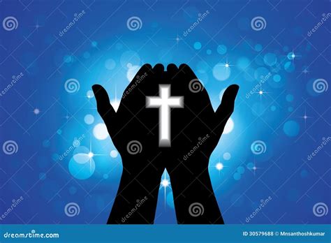 Person Praying Or Worshiping With Holy Cross In Hand Stock Vector