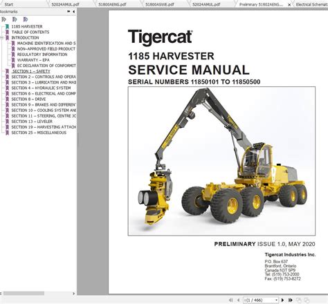 Tigercat 1185 Harvester 11850101 11850500 Operator S Service Manual