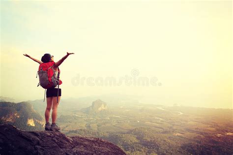 Woman Hiker Mountain Top Stock Photo Image Of Black 32543422