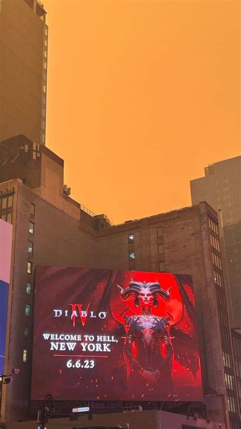 Nyc Diablo Iv Billboard Predicts Up Wildfire Smoke Photo Comic Sands