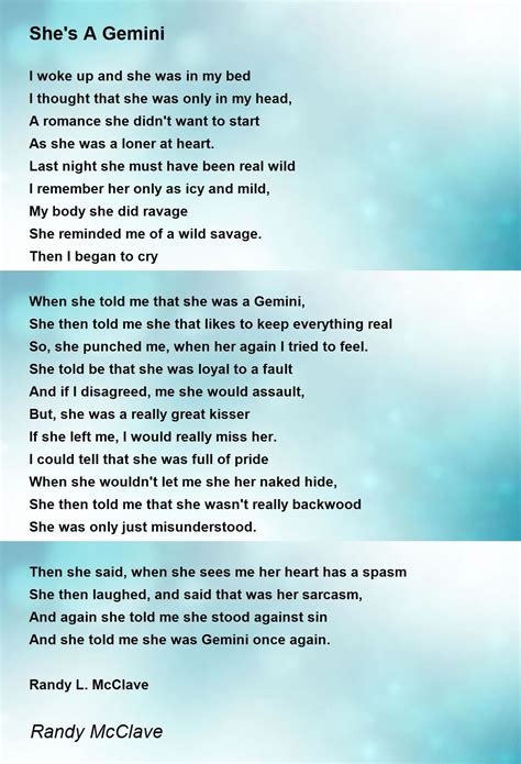 Shes A Gemini Shes A Gemini Poem By Randy Mcclave