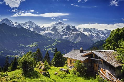 Sky 5k 8k 4k House Mountains Switzerland Hd Wallpaper