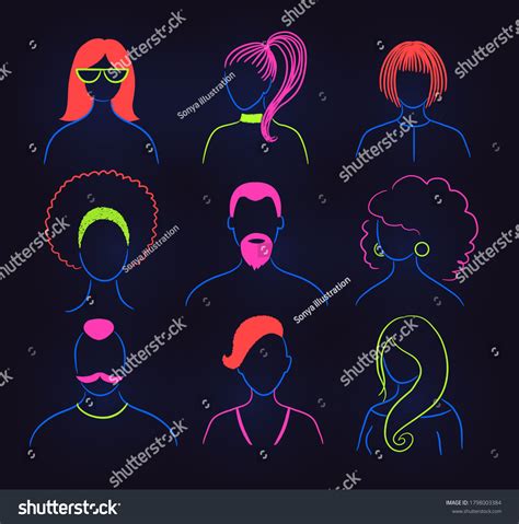 Vector Illustration Set Neon Profile Pictures Stock Vector Royalty