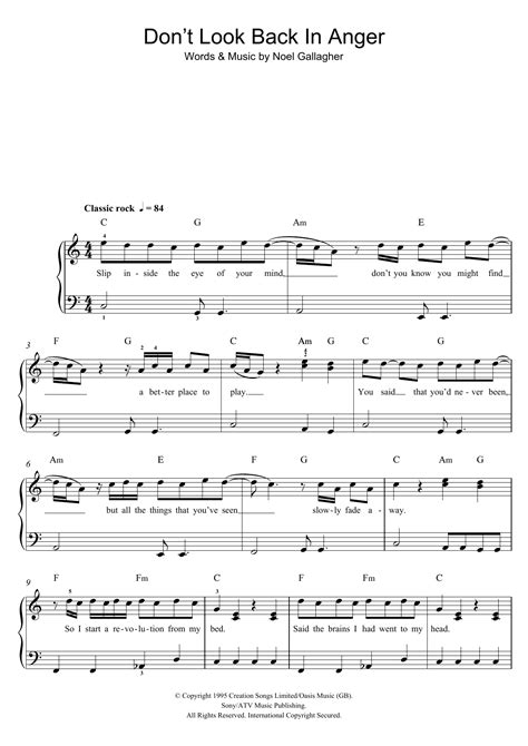 G/f# g em7 g/f# as she's walking on by g g/f# em7 g/b cadd9 g/f# her soul slides away, but don't look back in anger. Don't Look Back In Anger Partitions | Oasis | Piano pour ...