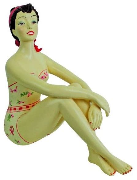 Retro Bathing Beauty Figurine Statue S Swim Suit Woman Strapless Floral Beach Style